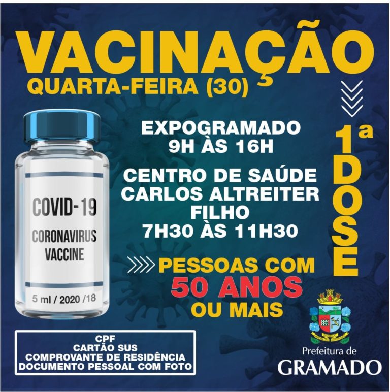 Gramado amplia a vacinação para 50 anos ou mais