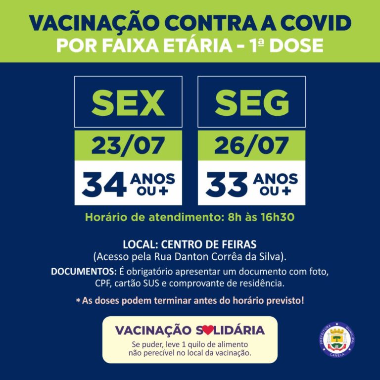 Canela vai receber mais 1.265 doses para dar continuidade ao calendário de vacinação