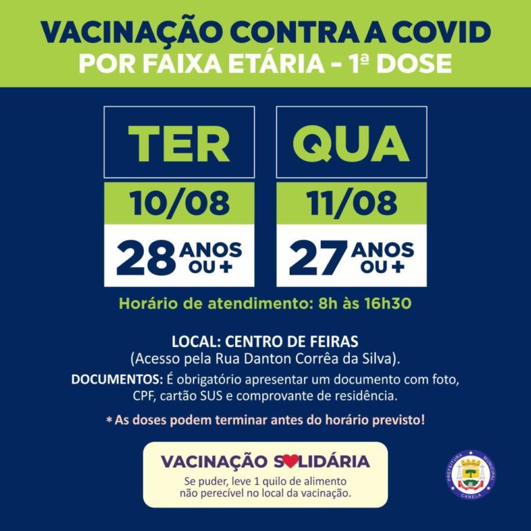 Canela recebe mais 1.194 doses e calendário avança para novas faixas etárias