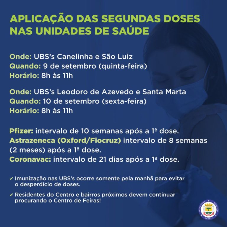 Segundas doses disponíveis nas Unidades de Saúde de Canela