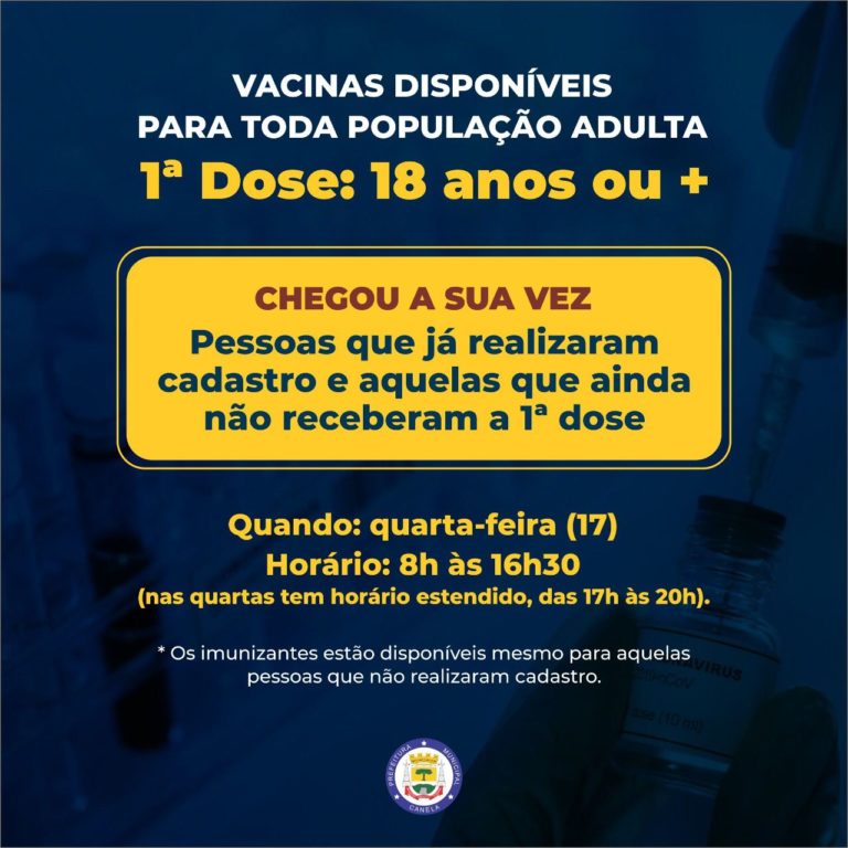 Vacinas para população adulta estarão disponíveis nesta quarta-feira