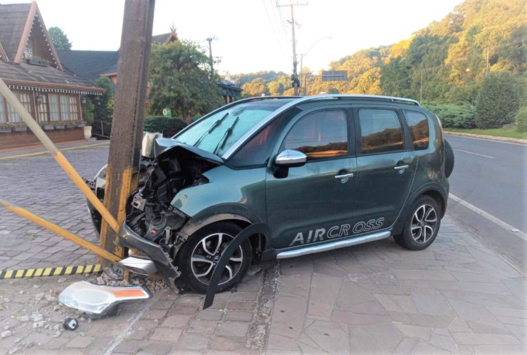 Veículo colide em poste na avenida das Hortênsias
