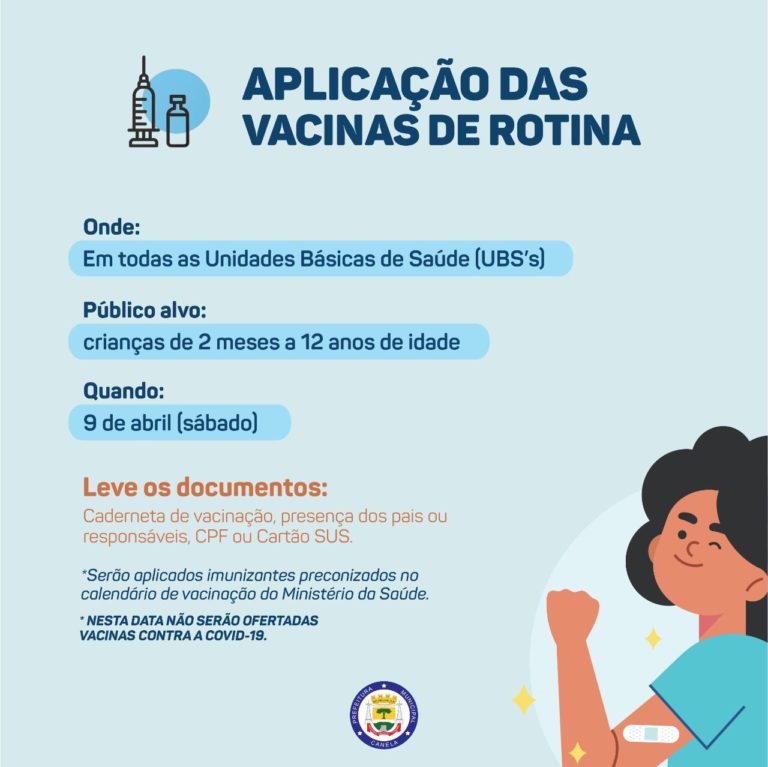 Ação aplica vacinas de rotina em crianças dia 9 de abril   