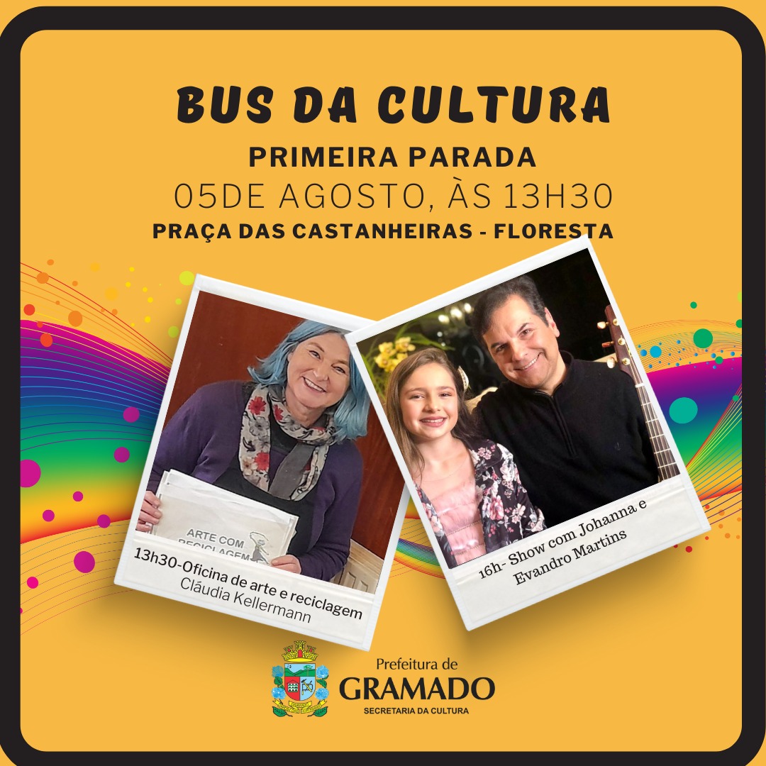 O projeto da Secretaria Municipal da Cultura, o “Bus da Cultura – Circulando”, terá a primeira atividade do ano no dia 5 de agosto, na Praça das Castanheiras, bairro Floresta.