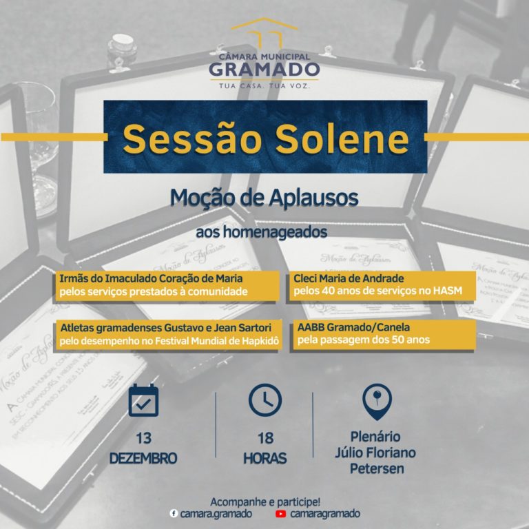 Câmara realiza sessão solene para entrega de quatro Moções de Aplausos 