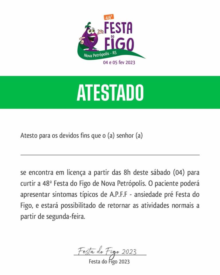 Em tom de brincadeira, “atestado” é feito para que moradores possam ir a Festa do Figo