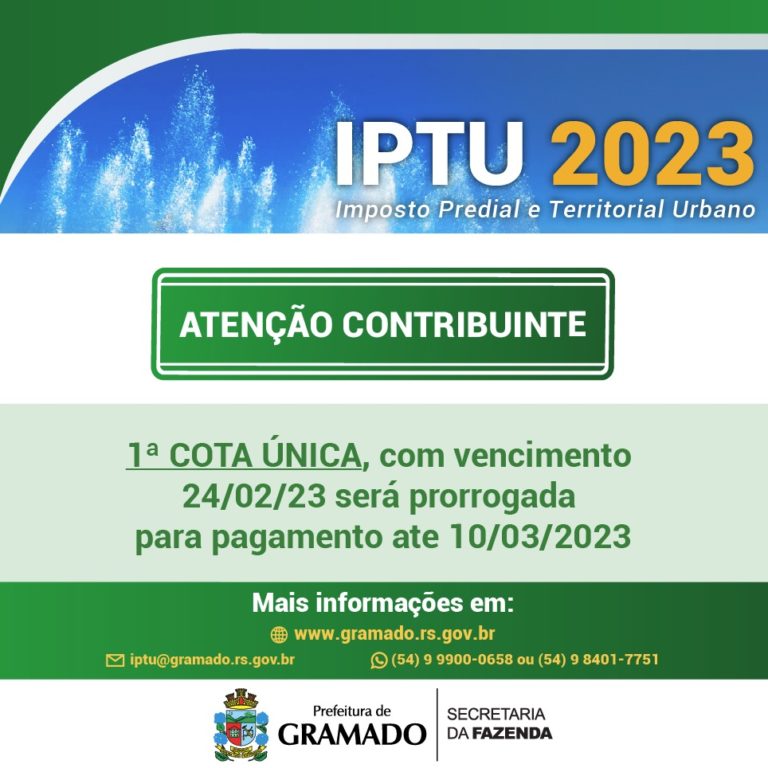 Prorrogado o prazo para pagamento em cota única do IPTU 2023
