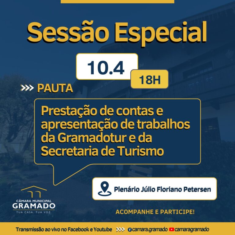 Sessão com prestação de contas da Gramadotur e Secretaria do Turismo é remarcada