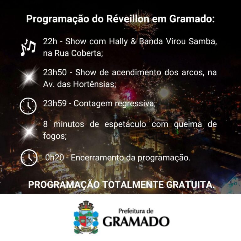 Réveillon em Gramado terá show musical, acendimento de luzes e queima de fogos