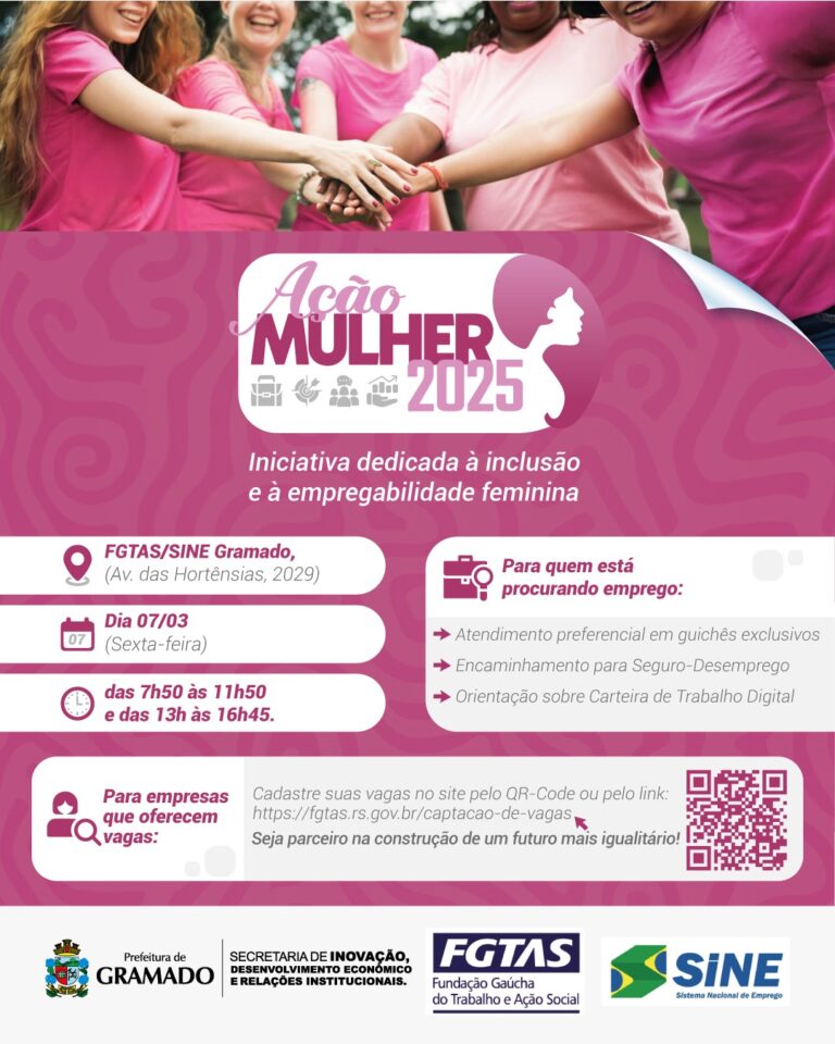 FGTAS/SINE Gramado lança evento de empregabilidade feminina