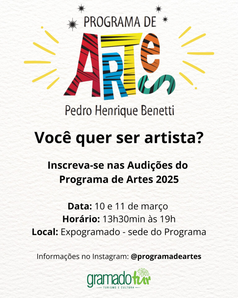 Programa de Artes realiza audições no dia 12 de março