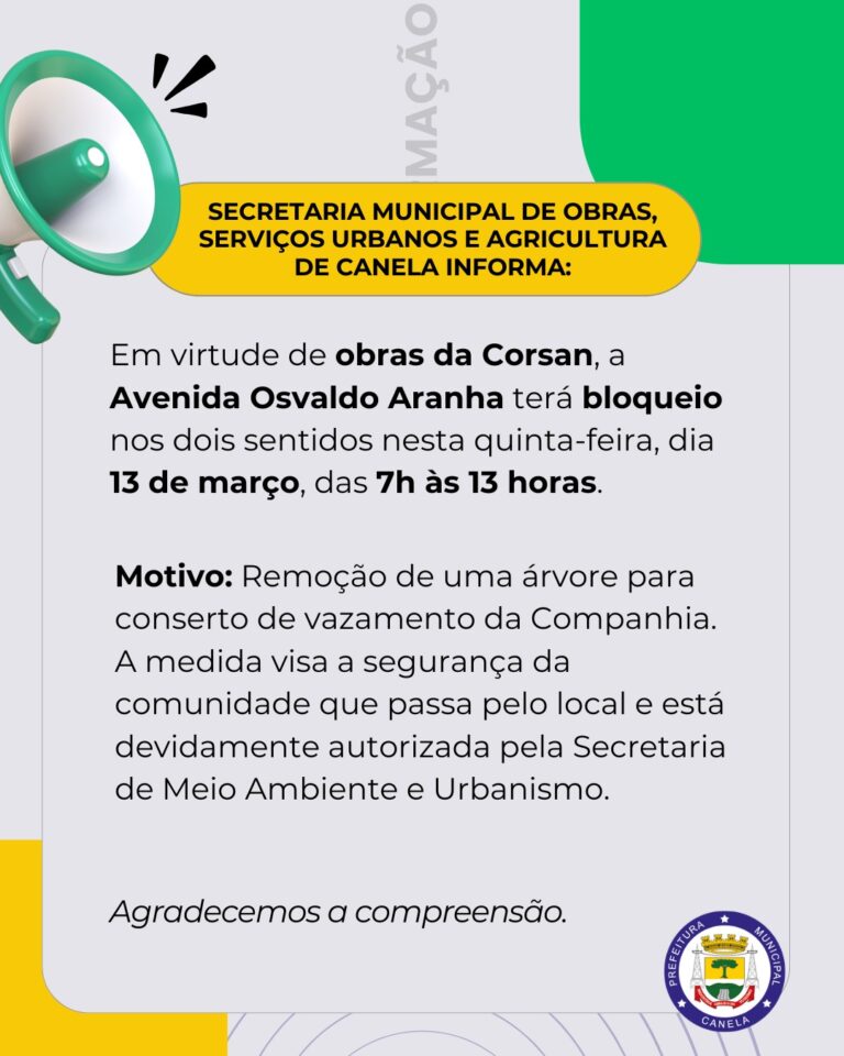 Avenida Osvaldo Aranha terá bloqueio nesta quinta em virtude de obras da Corsan