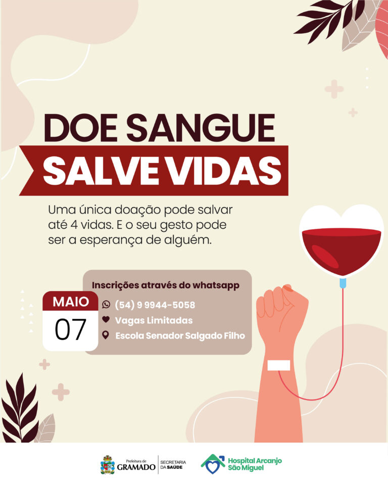 Inscrições abertas para doação de sangue em Gramado no dia 7 de maio