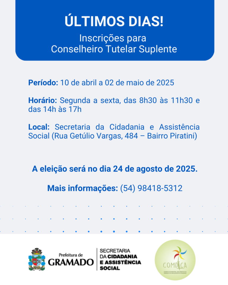 Últimos dias inscrição de Conselheiro Tutelar Suplente em Gramado