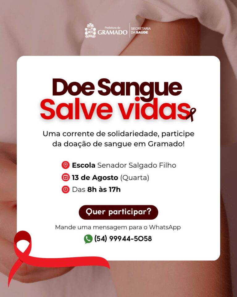 Secretaria da Saúde convoca gramadenses para doação de sangue