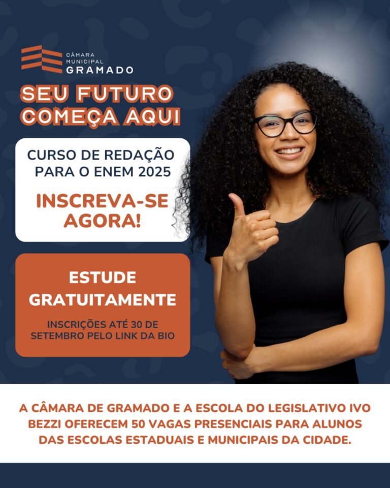Gramado abre inscrições para curso gratuito de redação para o ENEM 2025