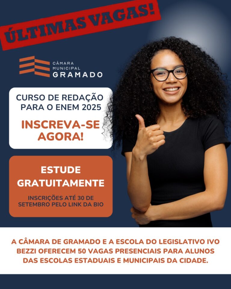 Câmara de Gramado oferece curso gratuito de redação para o ENEM