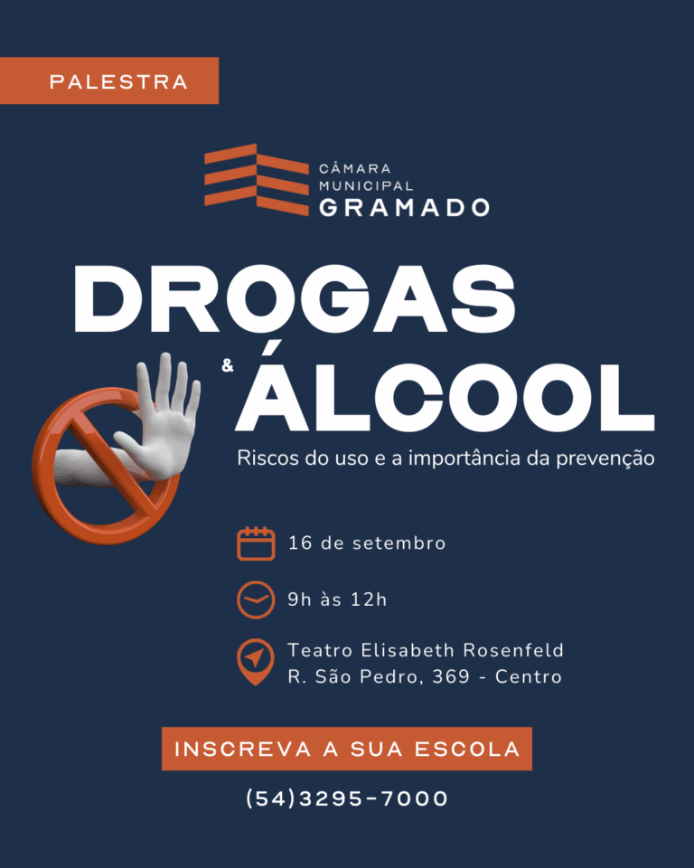 Gramado terá palestra para jovens sobre riscos do álcool e das drogas