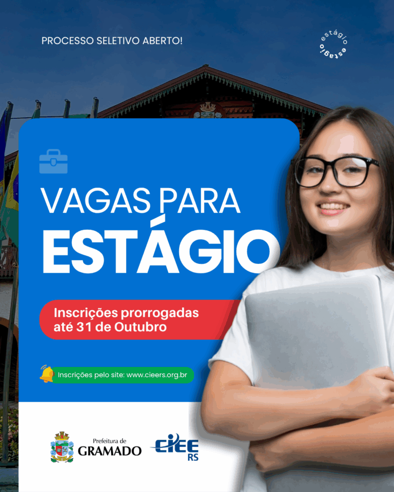Inscrições prorrogadas para estágio na Prefeitura de Gramado