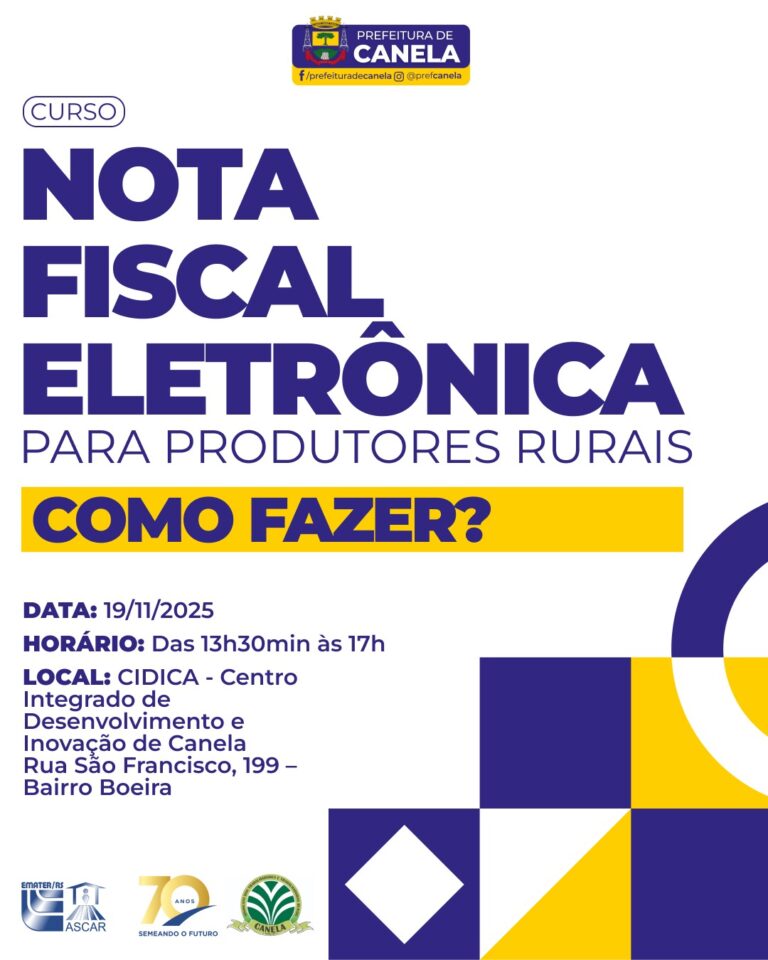Canela promoverá curso sobre nota fiscal eletrônica para produtores rurais