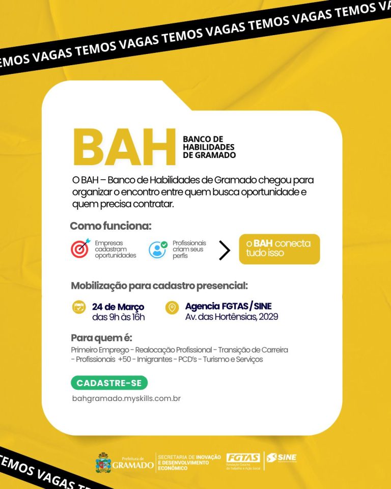 Banco de Talentos e Oportunidades ocorre nesta terça-feira em Gramado