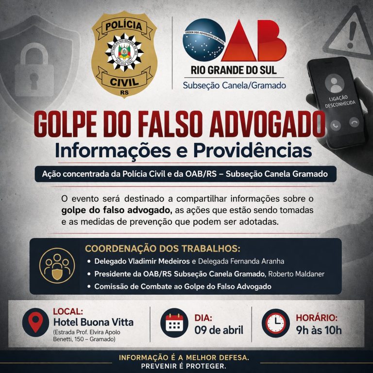 Golpe do Falso Advogado será tema de palestra